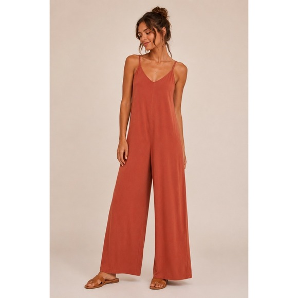 Mystree Pants - NWT Mystree Rust Modal Blend Wide Leg Jumpsuit Boho Resort Small